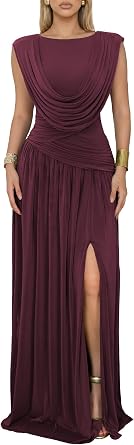 Athena Womens Convertible Cowl Neck Sleeveless Slit Maxi Dress