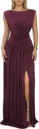 Women Athena Convertible Ruched Formal Wedding Guest Maxi Dress