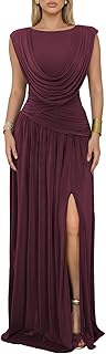 Women's Convertible Cowl Neck Maxi Dress Sleeveless Ruched Mesh Bridesmaid Wedding Guest Cocktail Evening Dresses