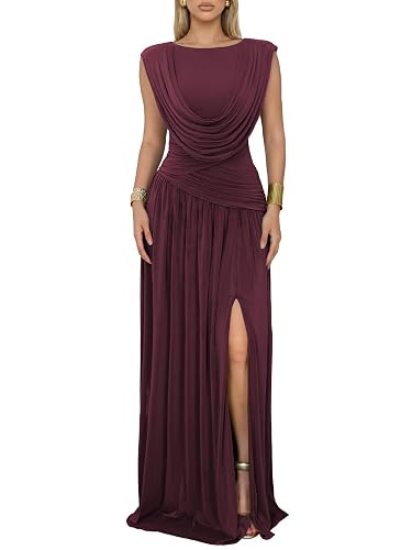 Athena Women's Convertible Cowl Neck Sleeveless Slit Maxi Dress |
