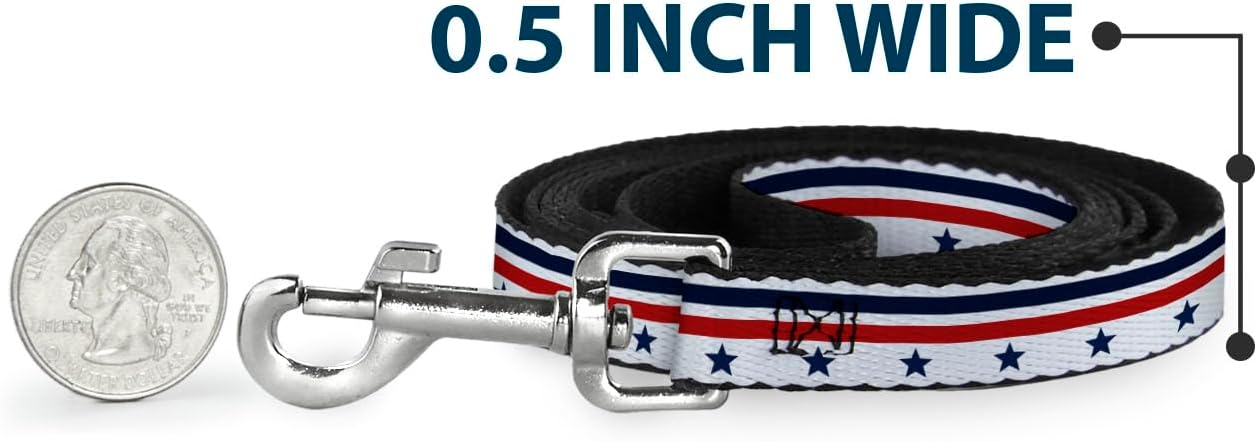 Dog Leash Americana Stars Stripes5 White Blue Red 6 Feet Long 1.0 Inch Wide