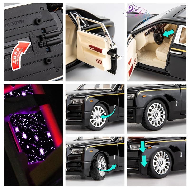 Image of Model 1:24 Rolls-Royce Phantom Model Alloy Metal Pull Back Die-cast Car Openable Doors with Sound and Light Vehicle Car Toy for Kids - Multicolor