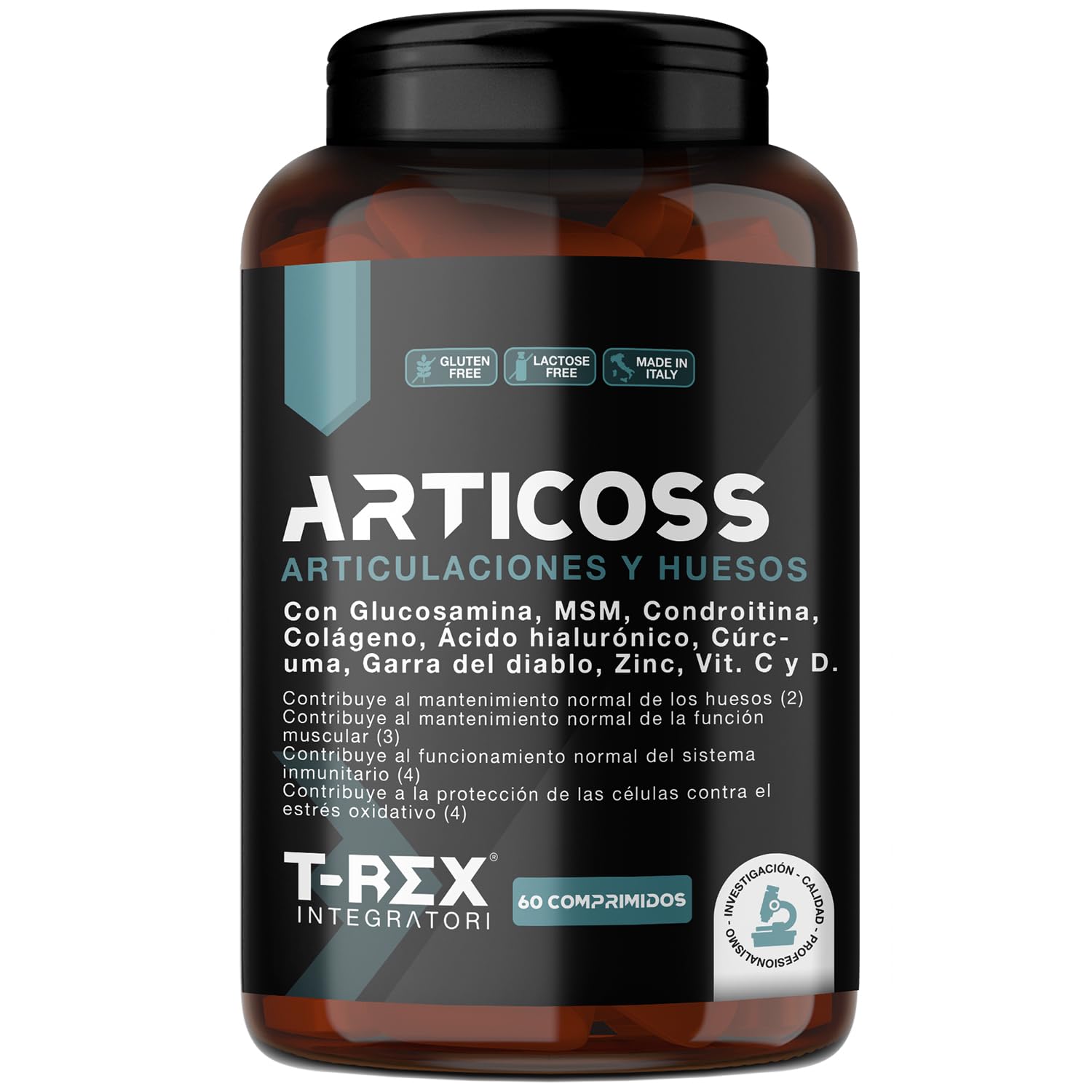 ARTICOSS Suplemento para Articulaciones, Huesos y Cartílagos con Glucosamina, Condroitina, MSM, Garra del Diablo, Vitamina C y D, Colágeno y Ácido Hialurónico. 60 comprimidos.