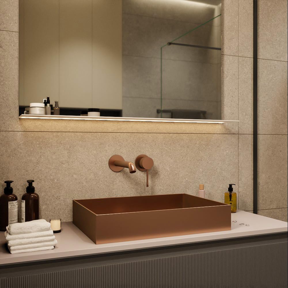 Lavabo de Encimera Timeless 55x38 cm | Acero Inoxidable 304 | Sin Rebosadero | Desagüe Cobre Cepillado | Fácil Instalación