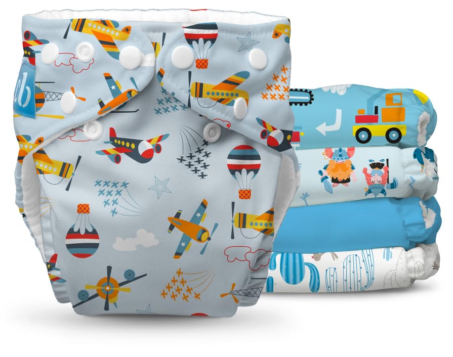 Charlie Banana Reusable Washable Cloth Diapers, Adjustable One Size for Baby Girls Boys, Soft Pocket Diapers with Absorbent Insert, Marvelous Adventures, 5 Pack