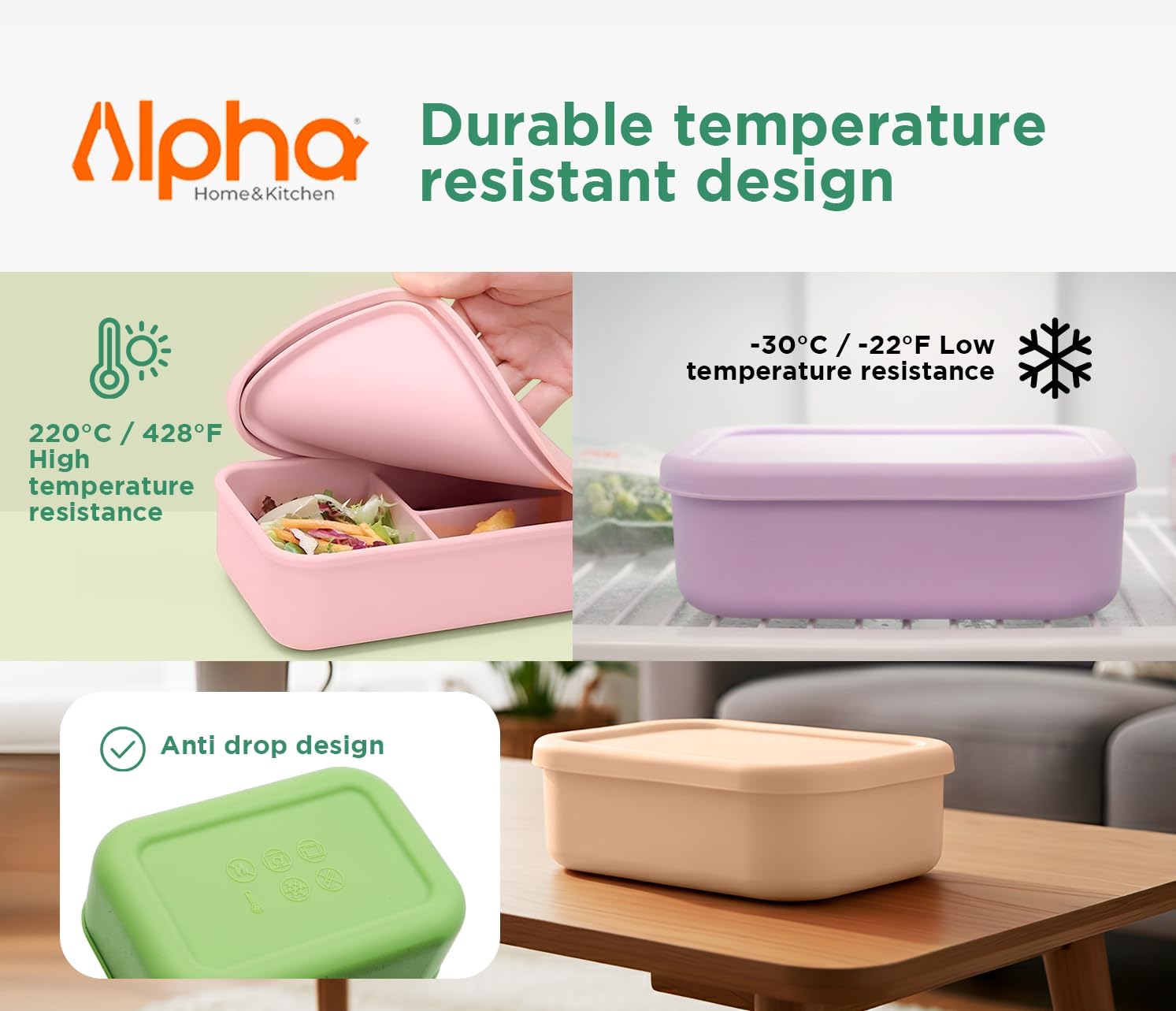 3 Compartment Silicone Bento Box for Kids – BPA Free Snack Container, Leak-Resistant School Lunch Box, Small Portions, Easy to Clean, Dishwasher Safe