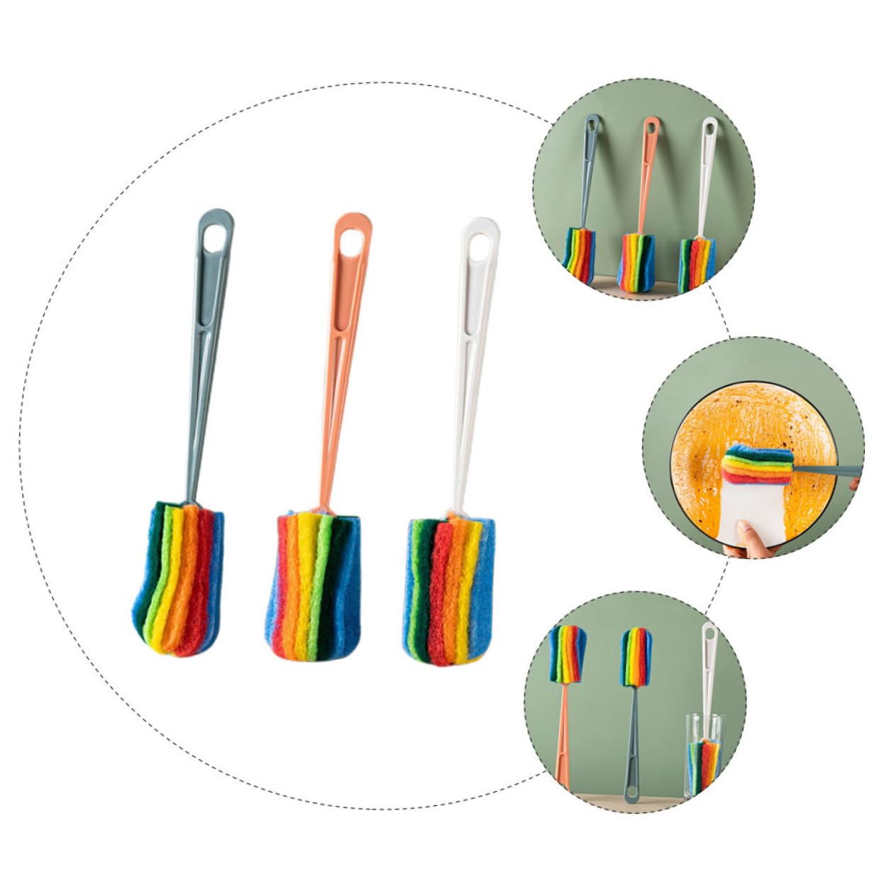 3 Series Cepillo De Limpieza Limpiador De Cepillos Hundir Cepillo para Biberones para Limpiar Cepillo para Botellas Reutilizable Estropajo Color Aleatorio 3 Piezas*3