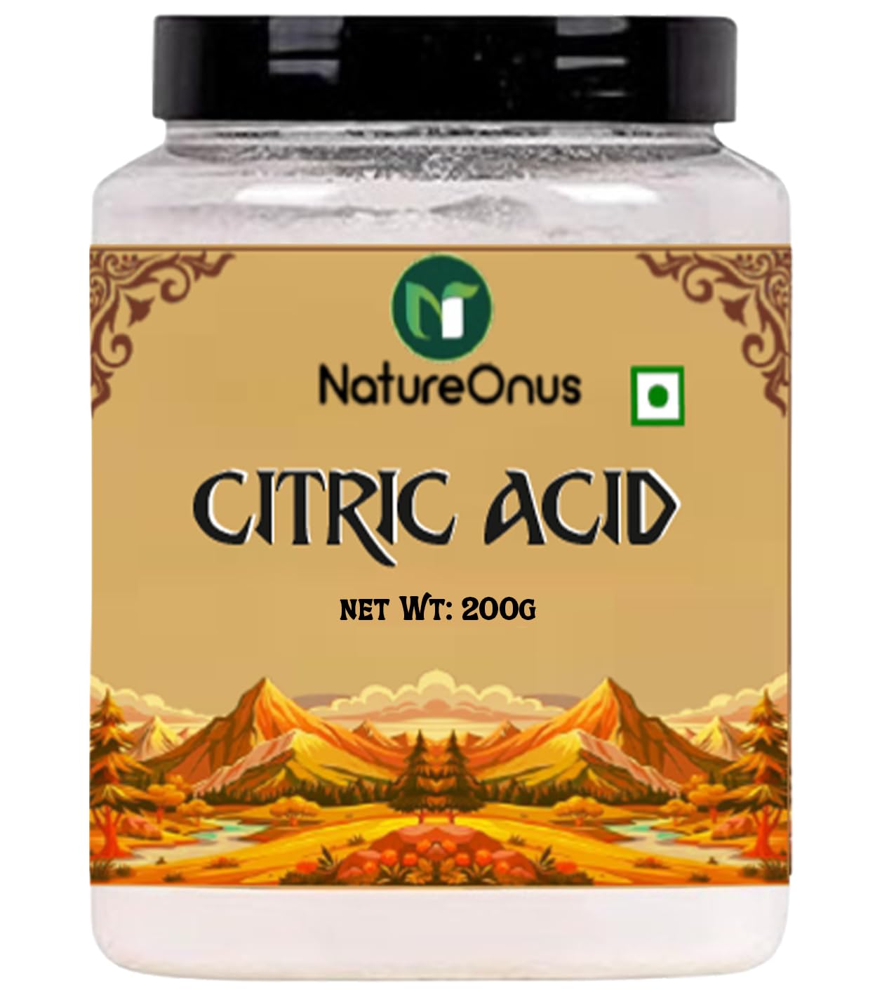 NatureOnus 100% Pure Citric Acid Powder for Food 200gms | Nimbu Sat | Citric Acid Powder for Cleaning, Home & Kitchen - Food Grade - Natural Preservative & Flavouring Agent