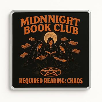 Acrylic Coaster with Mystic Reading Hour Design - Retro Horror Book Club Decor for Home or Office, Gift for Literary Lovers
