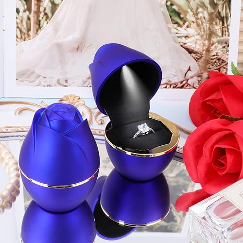 Miniatura 6 de iSuperb Caja de anillos en forma de rosa, caja de anillo LED, caja de joyería para propuestas, compromiso, boda, aniversario, San Valentín, regalo