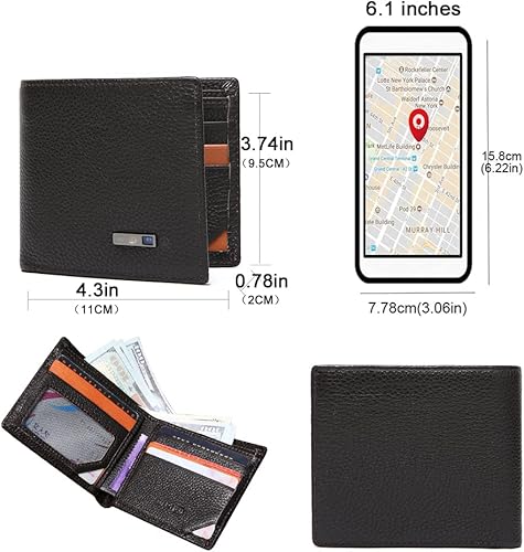 Miniatura 17 de Electronic Finder - Rastreador de cartera Bluetooth antipérdida, cartera para hombre con localizador de posición GPS y buscador (negro carbón)
