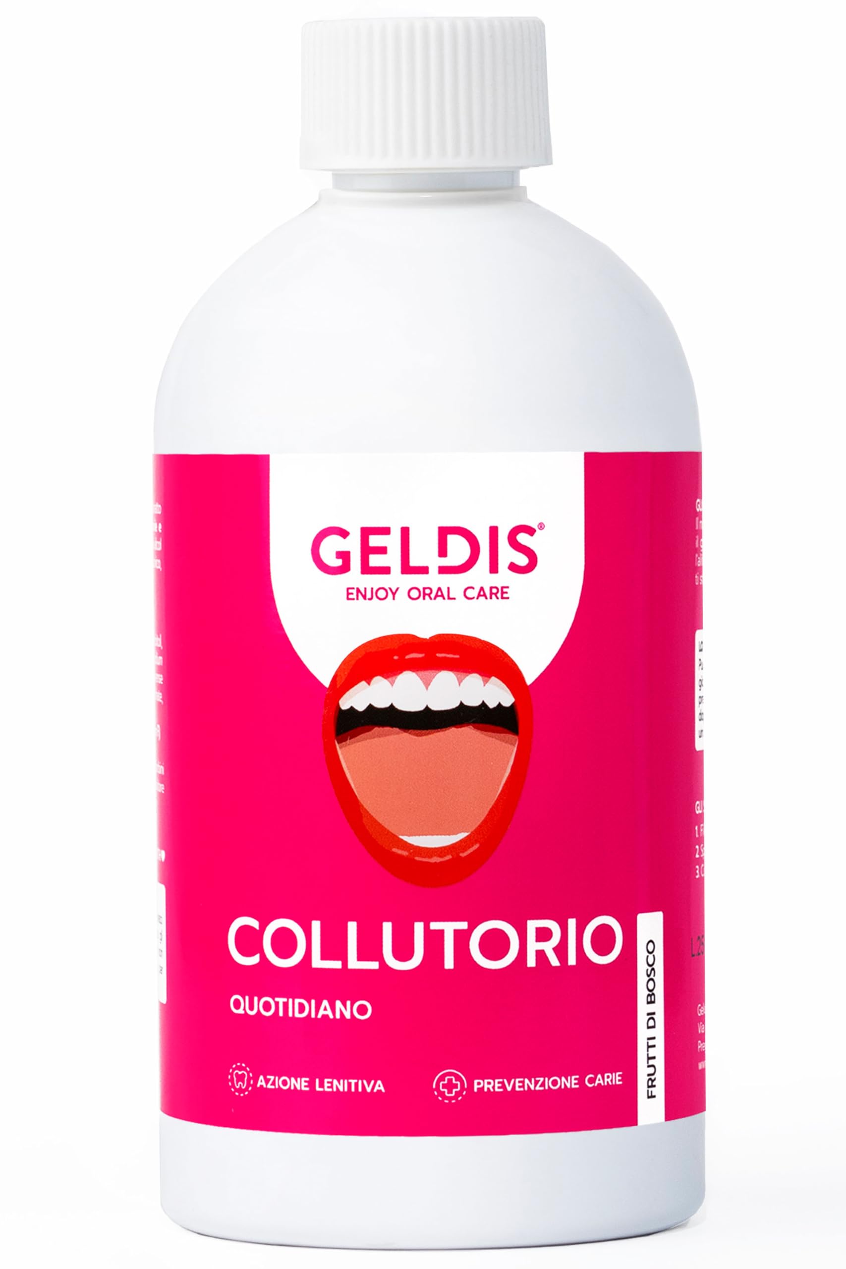 GELDIS Collutorio senza Alcool, Uso quotidiano con Fluoro, Aloe Vera ed Equiseto, Protezione contro Carie e Azione Lenitiva Senza Coloranti, 500 ml