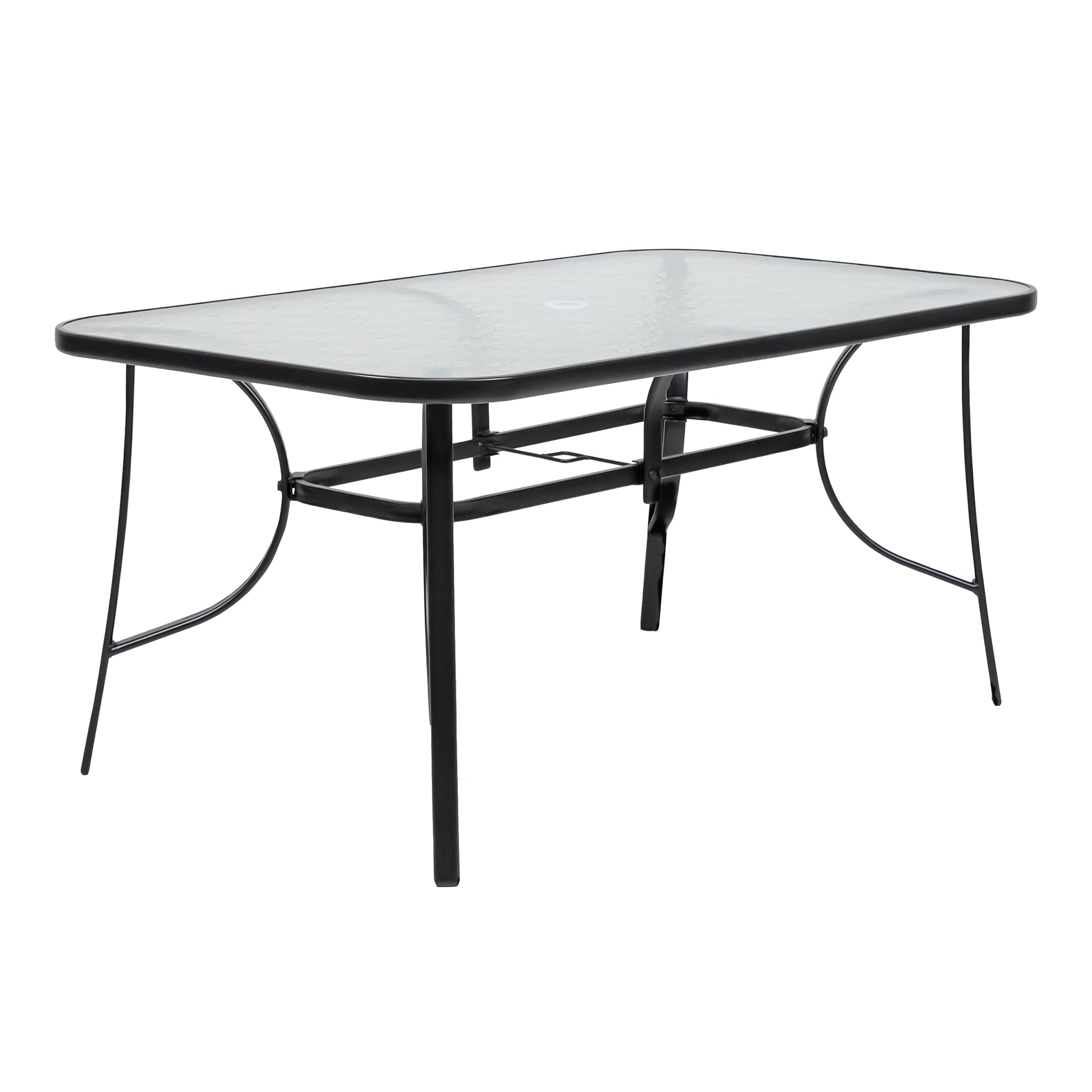 Greemotion Winger Modern 59"x35" Patio Dining Table, Rectangular, Umbrella Compatible, Steel Frame & Water Wave Glass Top, Furniture for, Backyard, Poolside, Outdoor, Black
