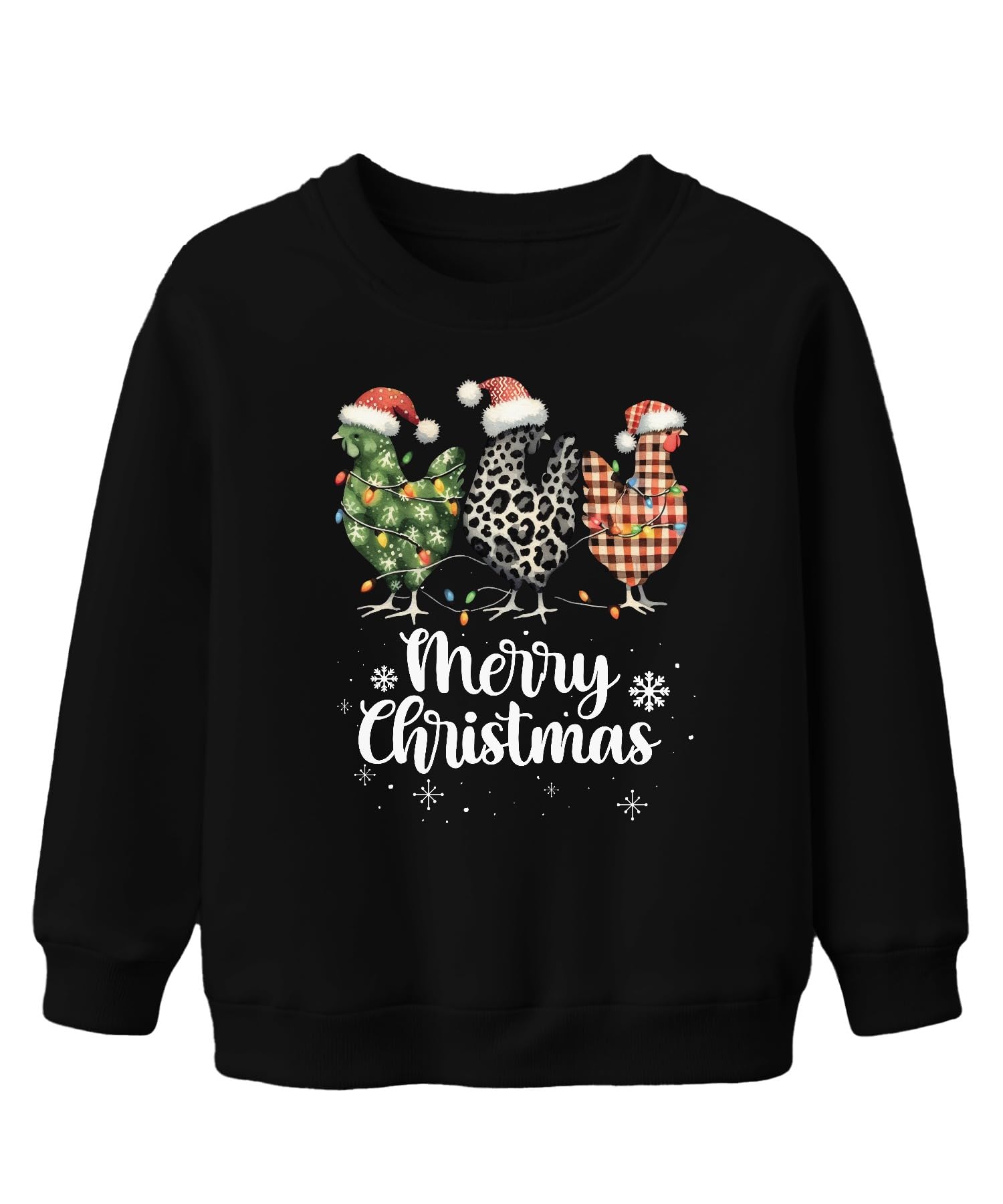 Printera Unisex Kids Black Merry Christmas Chicken Chicken Checked Christmas Children's Christmas Jumper, 152