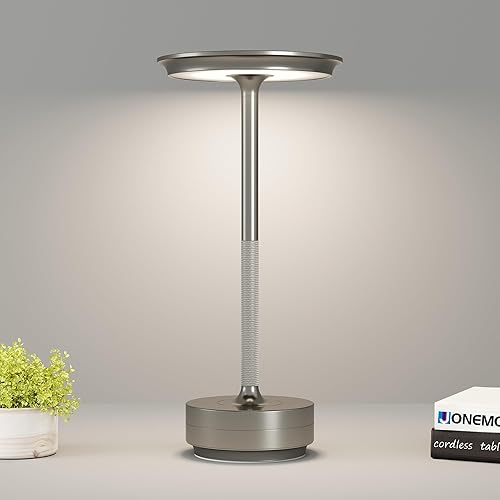 Miniatura 12 de Lámpara de mesa inalámbrica, luz LED de mesa recargable con 3 ajustes de temperatura, atenuación continua, batería de 5000 mAh, USB-C, memoria,