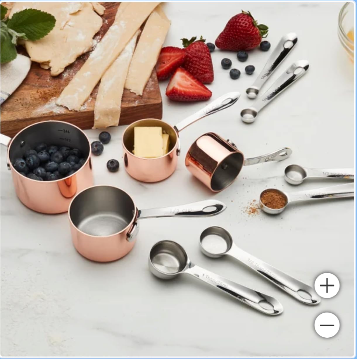 Set of 10 Copper and Stainless Steel Baking and Cooking Tools Set, Includes Pots, Pans, Measuring Cups, Spoons