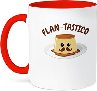 3dRose Flan-Tastico Flan with Mustache design Me encanta el flan 11oz Two-Tone Red Mug