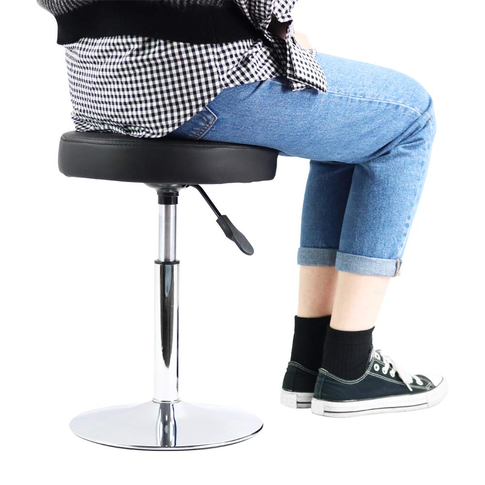 FURWOO Tabouret de Barbier Rond en Cuir PU Rotatif Réglable en Hauteur sans Dossier Tabouret de Salon de Consultation de Bar de Cuisine Multifonctionnel Noir