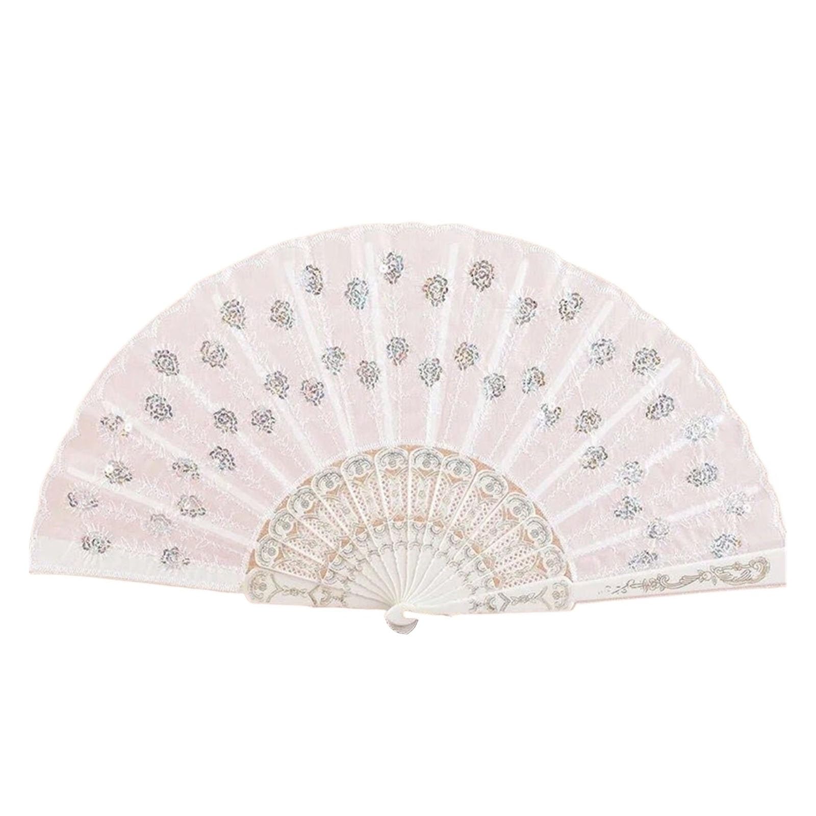 SXTYYH Hand Fans for Women Foldable, Retro Lace Folding Fans, Chinese Style Embroidery Handheld Fan Folding, Wedding Party Favor Prop(White)