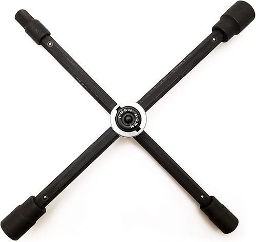 RockTrix 14" 4-Way Adjustable Sliding Cross Wrench - Fits Most Common Lug Nut Sizes (17mm, 1116", 19mm, 34", 21mm, 1316") - Collapses for Compact