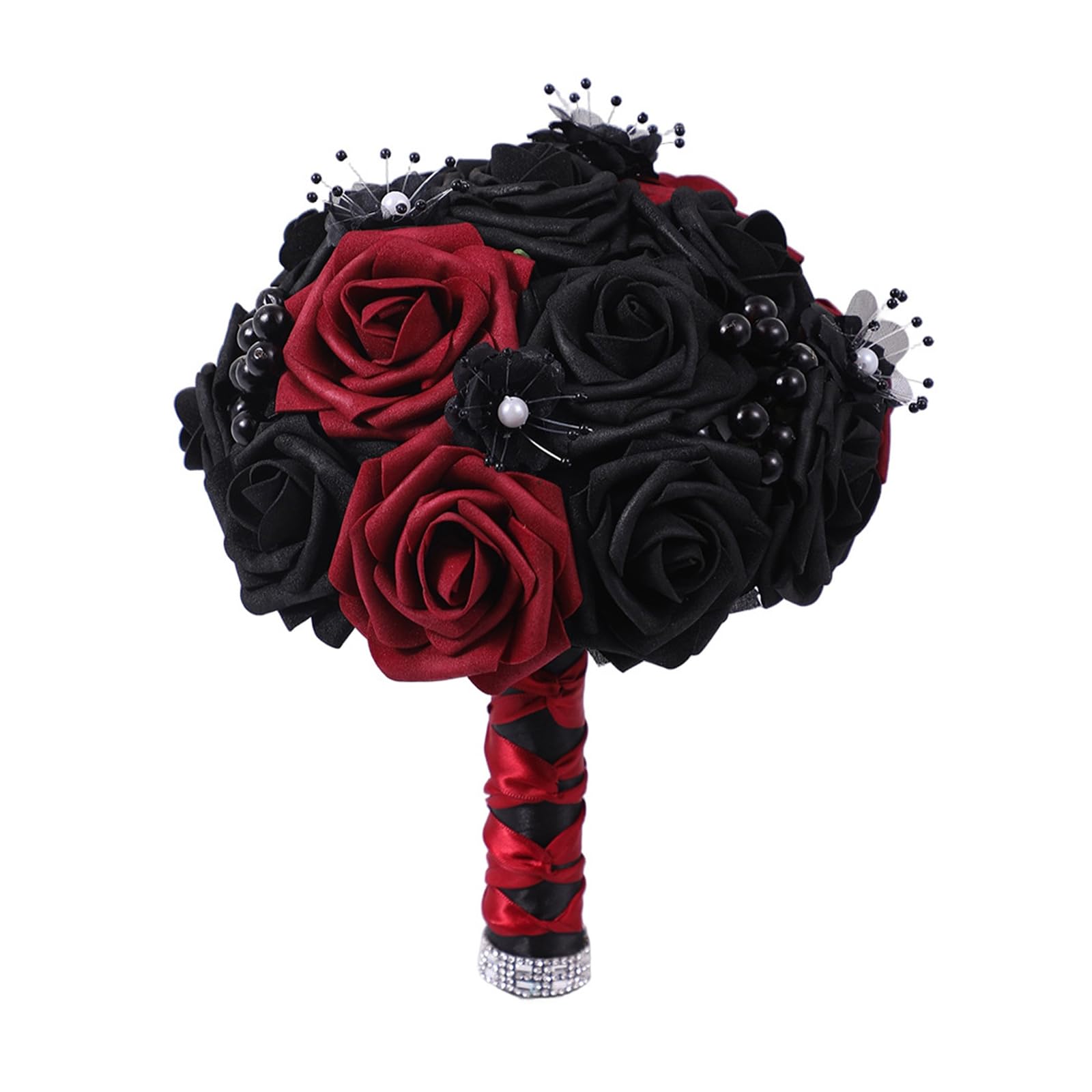 Bouquet de mariage sombre style gothique noir et bordeaux rose pour mariée