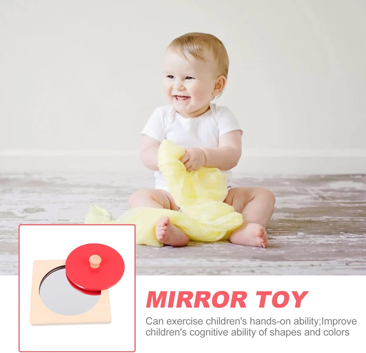 Montessori Mirror, Baby Mirror Button Puzzle Toys, okrągłe drewniane zabawki w formie geometrycznej Wczesne zabawki edukacyjne dla noworodków, dzieci, małych dzieci 6-12 miesięcy
