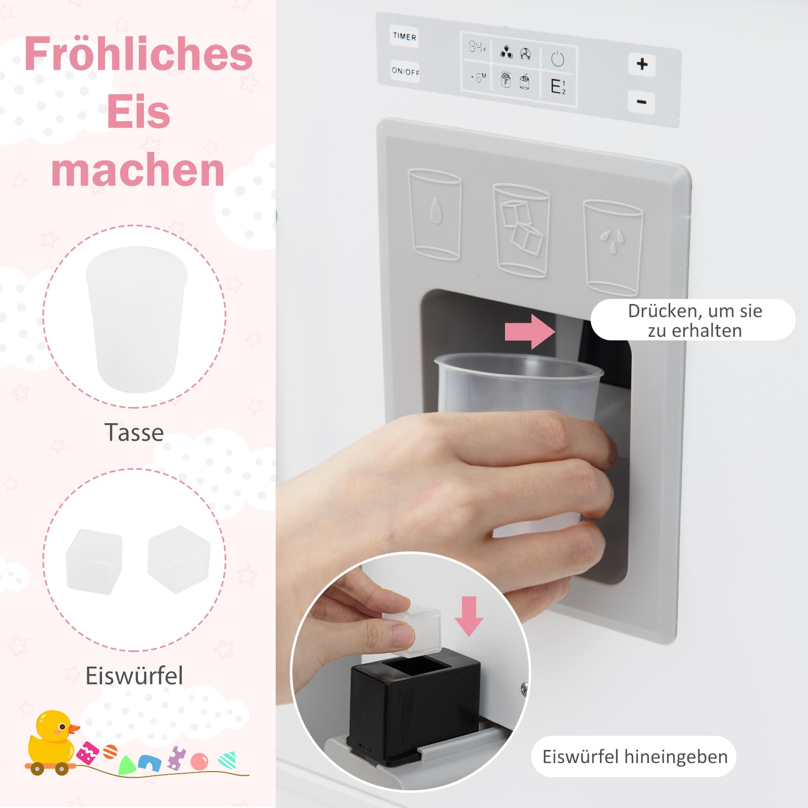 COSTWAY Kinderküche inkl. Zubehör, Spielküche höhenverstellbar mit Mikrowelle, Herd, Spüle, Ofen & Eismaschine, Spielzeugküche Holzküche für Kinder ab 3 Jahren