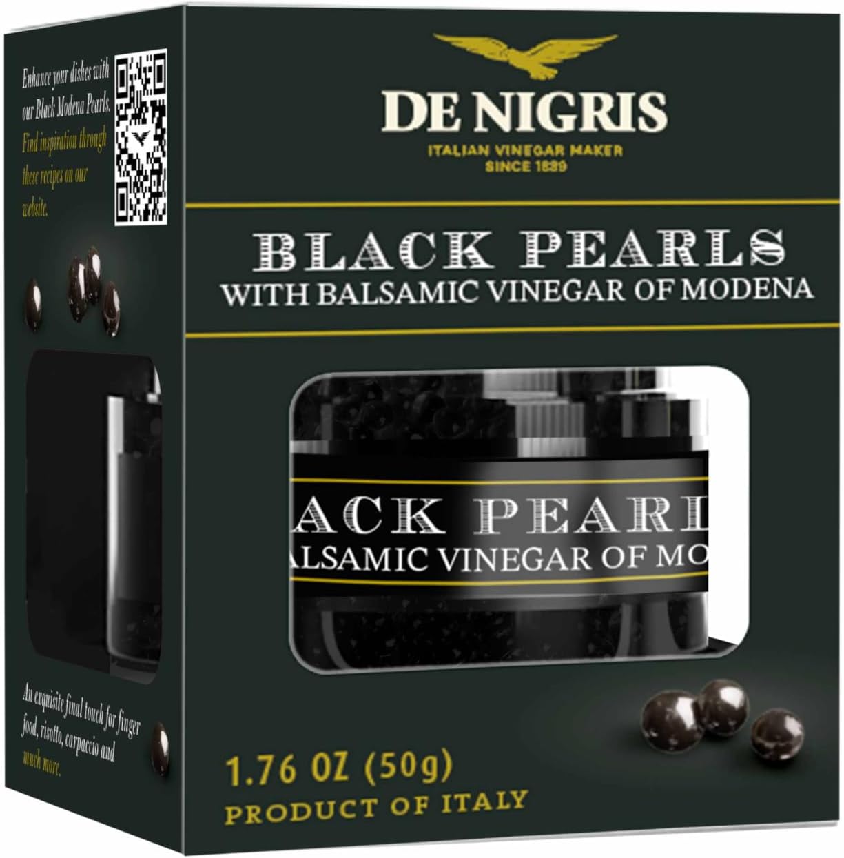 De Nigris Black Modena Pearls with Balsamic Vinegar Modena, 1.76 OZ