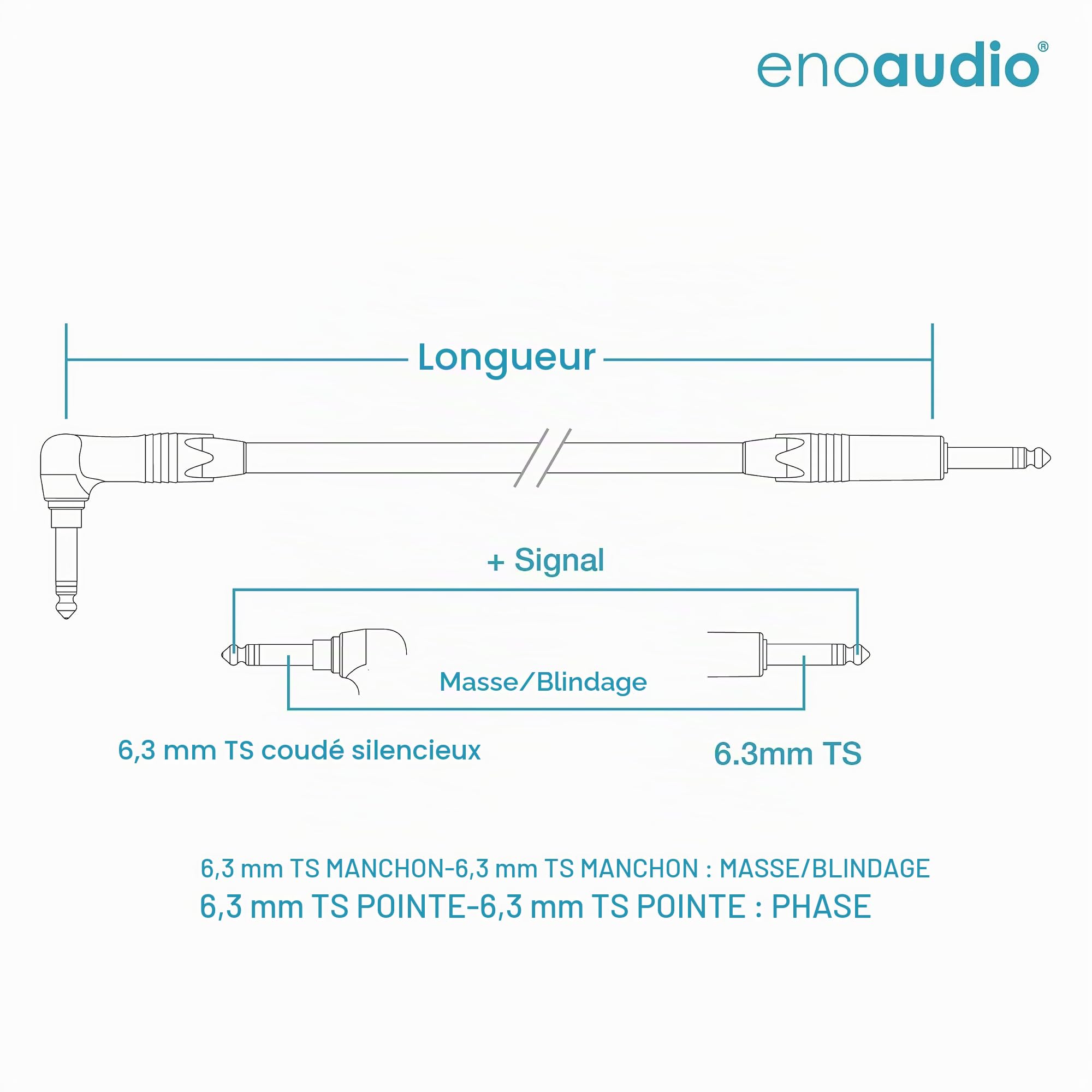 enoaudio Mogami 3368 Câble Guitare Basse professionnel | Neutrik Gold Silent Switch TS coudée – TS | HiFi - 2,0 m