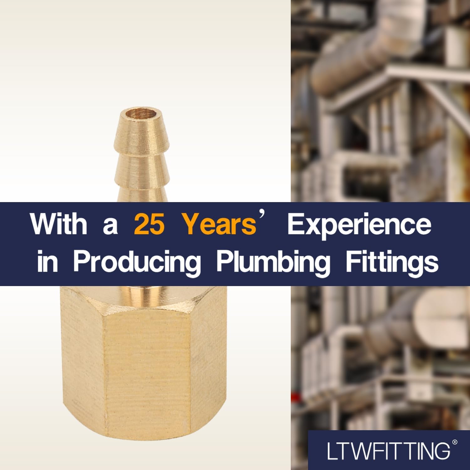 LTWFITTING Brass Fitting Coupler/Adapter 1/8-Inch Hose Barb x 1/8-Inch Female NPT(Pack of 50)