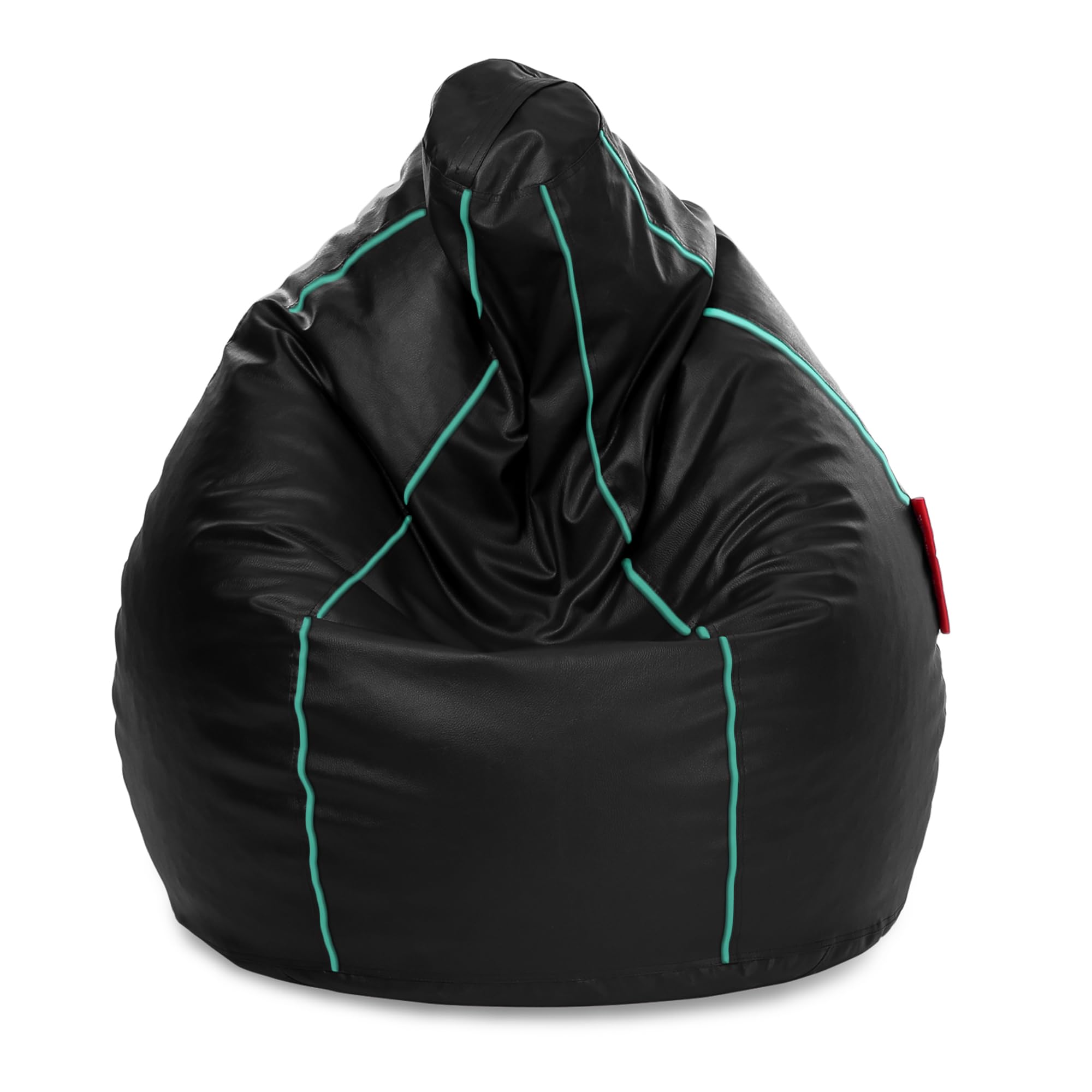 Style Homez Classic Bean Bag Cover, Premium Leatherette Fabric Jumbo SAC Size, Black Color Teal Stripes-image-12