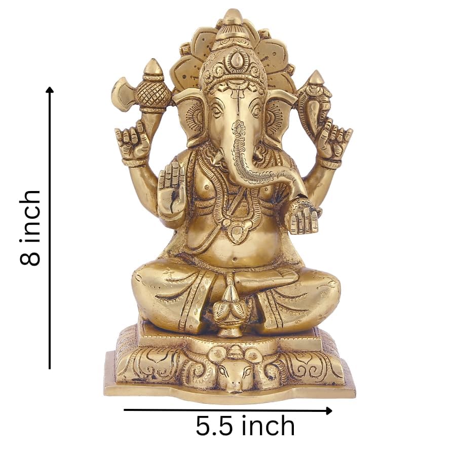 Image of Brass Lord Shankar Vinayaka Ganesha Ganesh Statue Big in Size for Mandir Diwali Puja Home and Office Pooja Murti, 8x5.5 inches (HxL), Weight 3.2 kg, Golden Colour Brass Murti