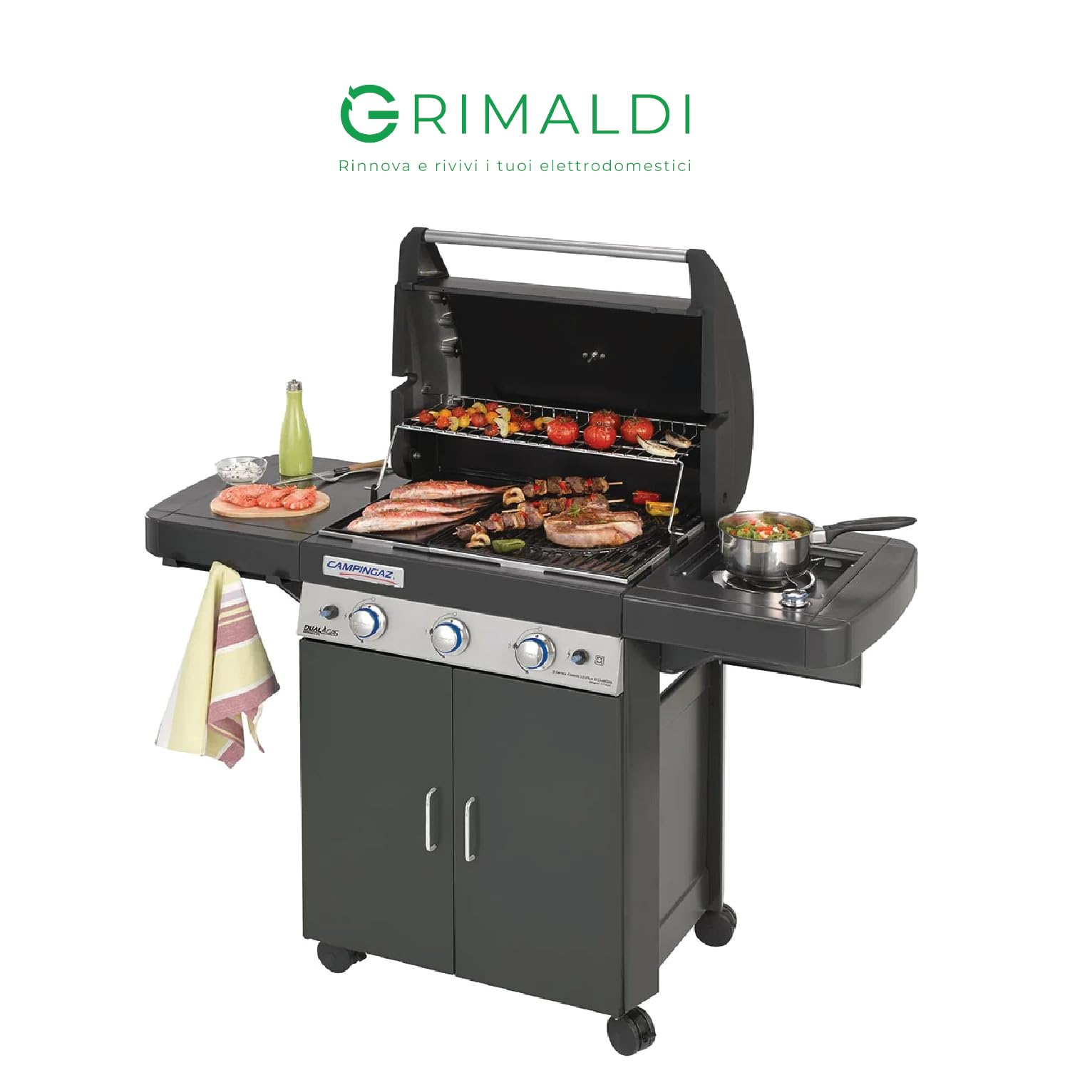 G GRIMALDI Barbecue A Gas Campingaz 3 Series Classic LS D 2000032694 — BBQ 3 Bruciatori Acciaio Con Fornello Laterale — Griglia + Piastra Accensione Piezo InstaClean