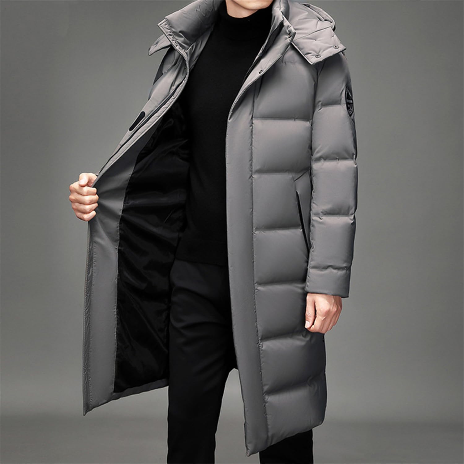 Piumino da uomo lungo giacca invernale calda piumini giacca trapuntata con cappuccio giacche parka cerniera ispessito cappotto invernale da uomo