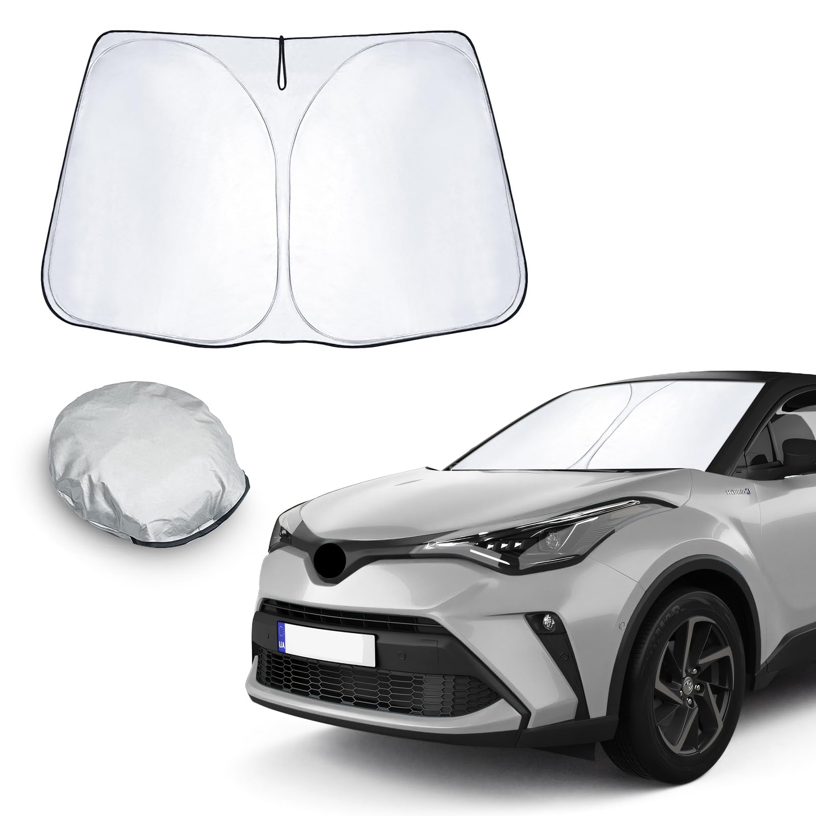 CDEFG Compatible con Toyota C-HR CHR 2016-2022 2023 Parasol Coche Delantero, Parasol Coche Parabrisas Protector Plegable Anti UV Rayos Mejor Contral de Calor Multiuso Fresco-Parasol Accesorios