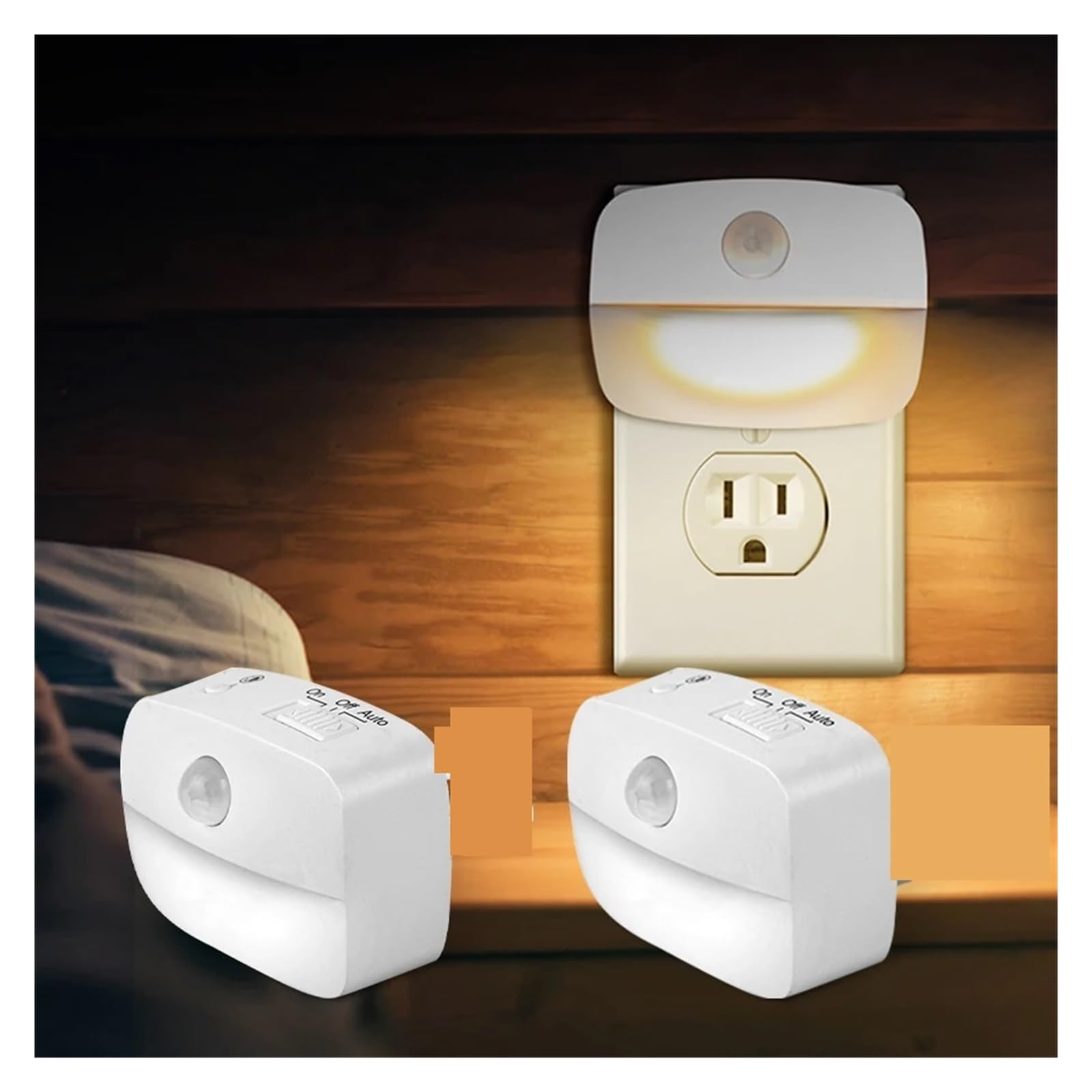 LED-Wandleuchte Mit PIR-Bewegungsmelder, Steckdose, Bewegungsmelder-Nachtlicht For Flur, Treppenhaus, Schlafzimmer Einfache Installation(3 Pieces)