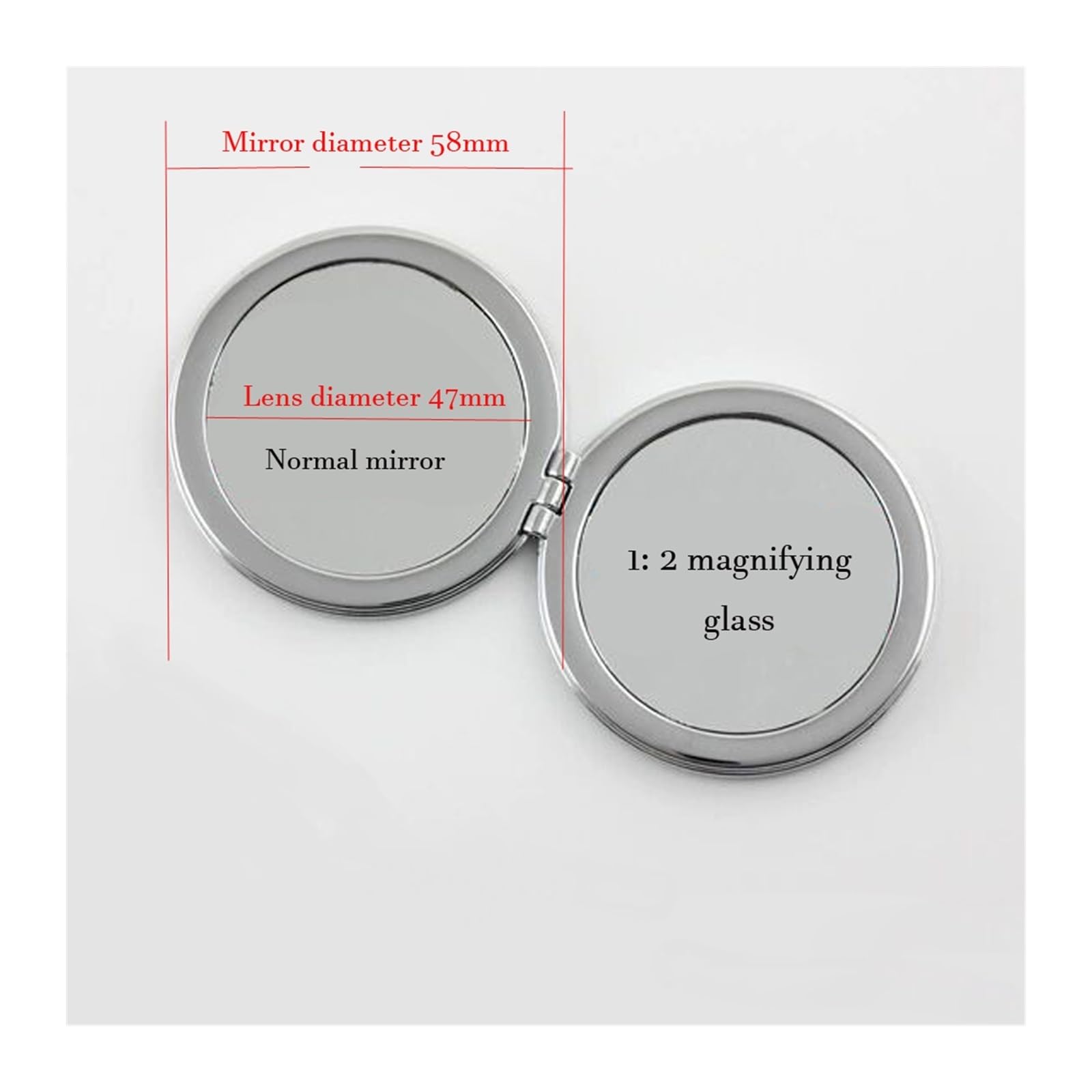Creatore di bottoni, 58mm 20pc Specchio cosmetico pieghevole a doppia faccia Regalo squisito Bottone vuoto Distintivo Parti Creatore Borsa materiale vuoto Fai da te(Electroplate)