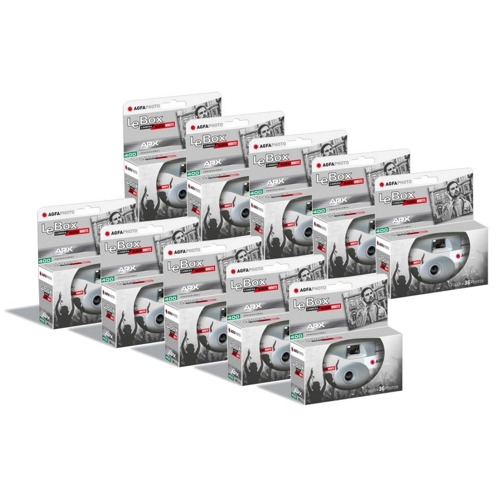 AGFA PHOTO PACK 10 x 601026 - Appareil Photo Jetable LeBox Black&White, 27 Photos, Objectif Optique 31 mm - Gris