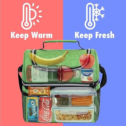 Miniatura 2 de Lonchera de doble compartimiento, con aislamiento, para hombres, mujeres, lonchera reutilizable de doble cubierta, con correa para el hombro, forro