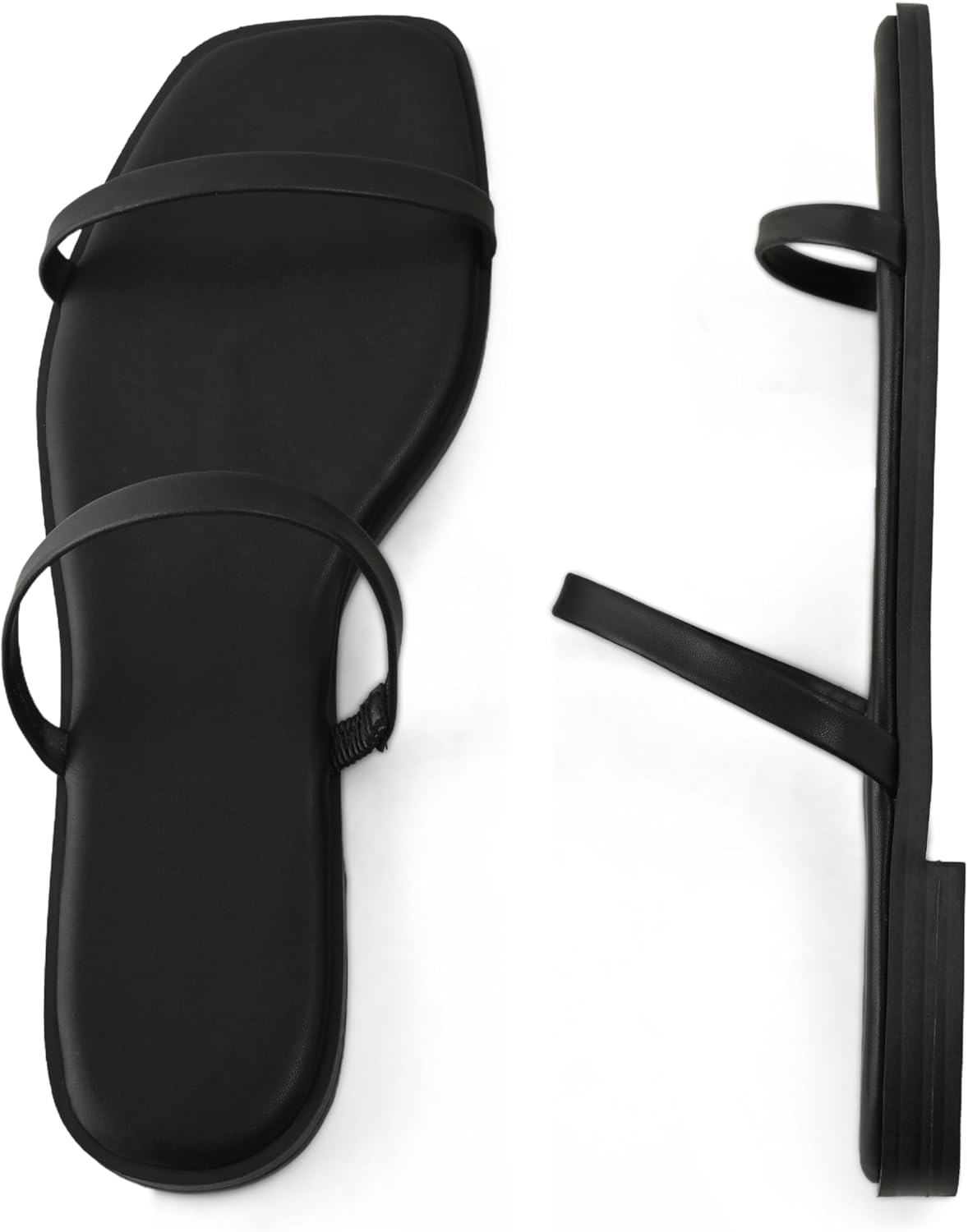 Shoe'N Tale Strappy Flat Sandals for Women Slip On Square Open Toe Slides Sandals - Image 4