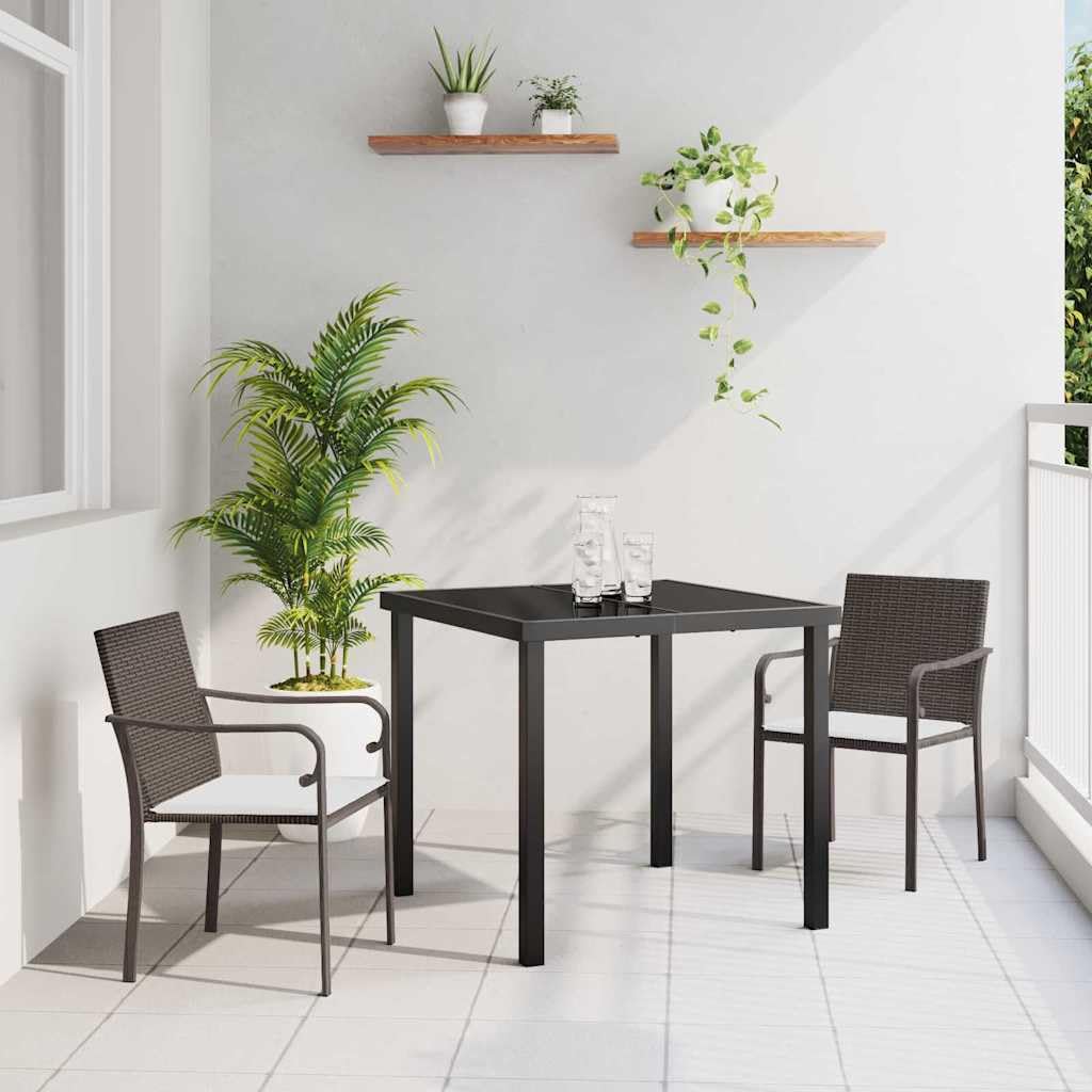 Salon de jardin 3 pièces en rotin synthétique marron noir avec cadre en acier revêtu par pulvérisation, résistant aux intempéries, pour terrasse, balcon, véranda, coussin amovible inclus