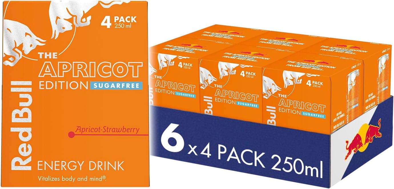 Red Bull Energy Drink Apricot Edition Apricot & Strawberry 250ml, 4 Pack (Pack of 6)