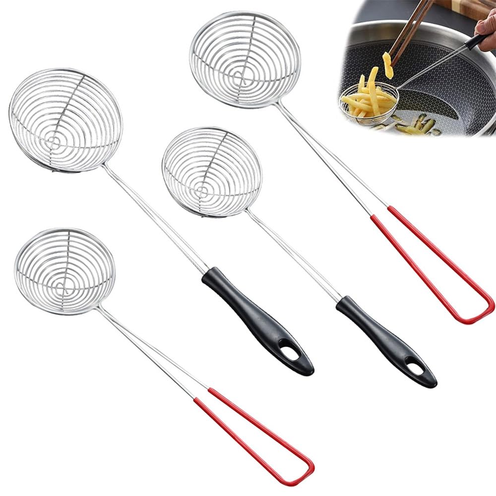 4 Passoires à Fondue En Inox - Longue Poignée Pour Huile, Soupe Et Fondue | Pour Légumes, Viande, Poisson | Accroche Murale