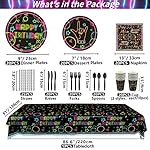 Glow Neon Party Supplies - Neon Balloon, Glow in the Dark Happy Birthday Banner, Hanging Swirls, Cake Topper, Tablecloth, Plates, Napkins, Cup for Blacklight Party Decorations, Serves 20 Guest - Image 2