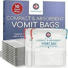 Medi Grade Absorbent Vomit Bags Disposable for Adults and Kids, 10pcs - Travel Essentials Leakproof Barf Bags with Tissues Turn Vomit to Gel and Prevent Odor - Purse Essential Travel Size Sick Bags