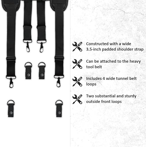 Miniatura 8 de WOLF WTH2115 Padded 4-point Suspenders for Tool Work Belt | Universal Breathable Comfort Lightweight | Contractors Handyman | Pain Stress Relief