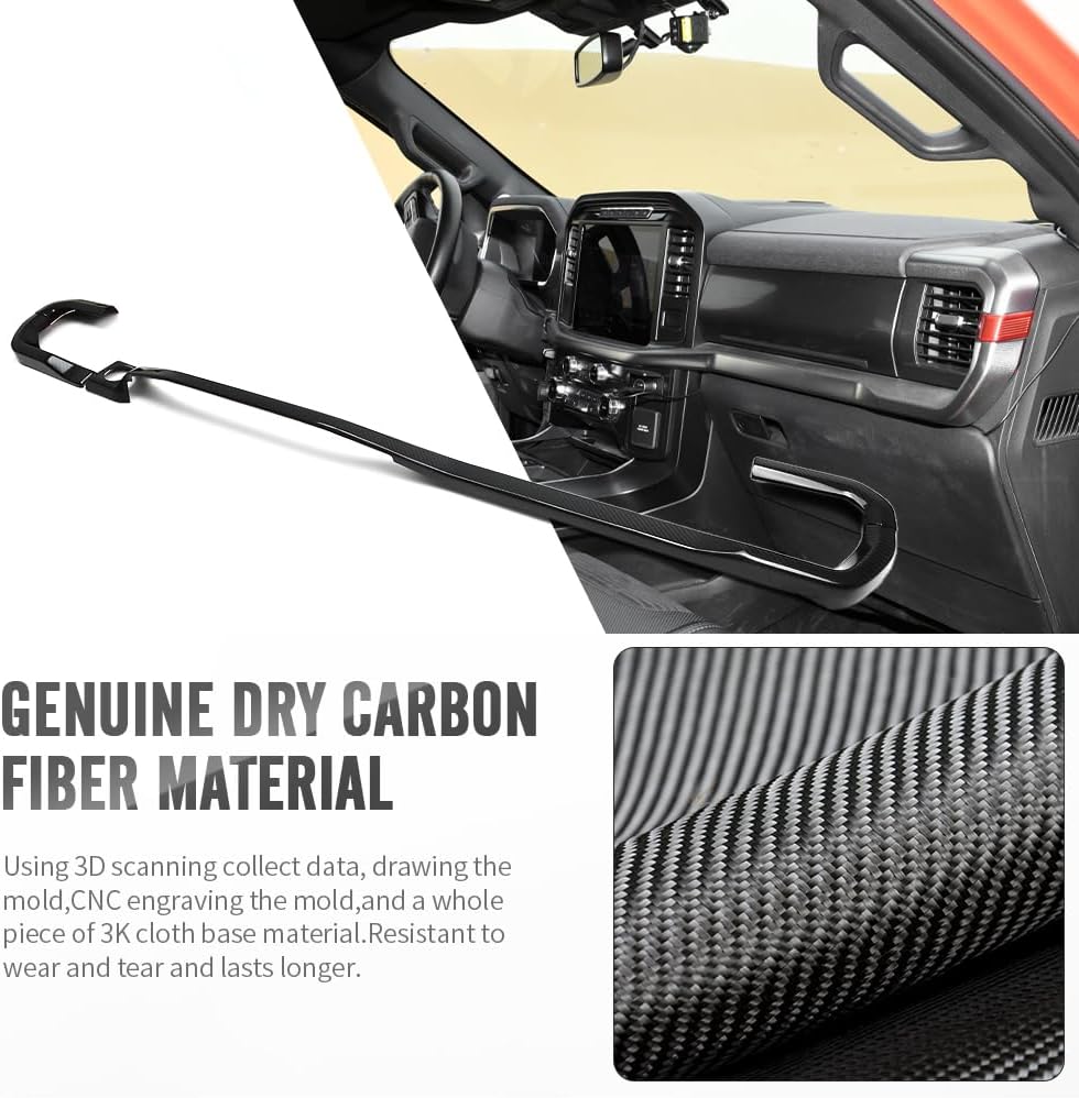 Dry Carbon Fiber Center Console Trim for Ford F150 F-150 Raptor Limited Lariat Off-Road Tremor 2021 2022 2023 2024, for F-150 Dashboard Overylay