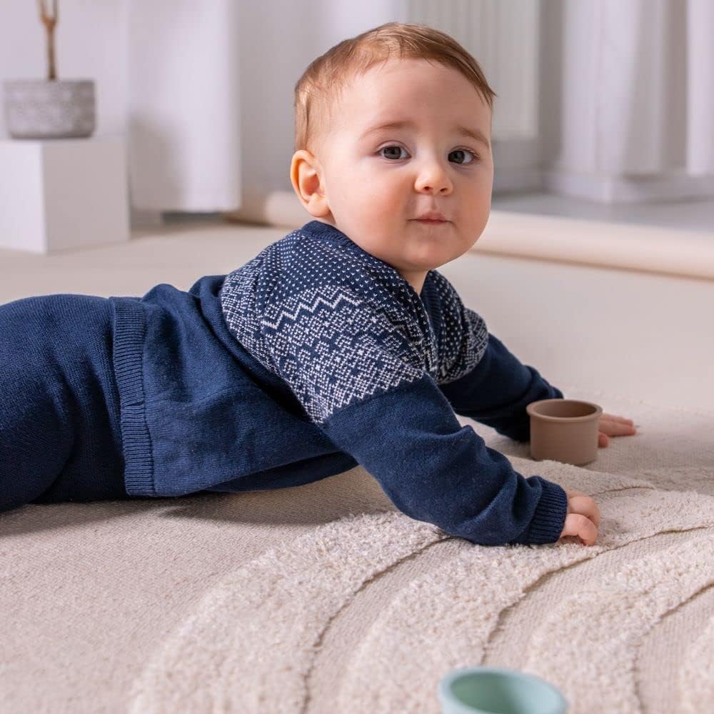 Stellou & friends 100% Cotton Knit Norwegian Jacquard Design Baby Toddler Boys Girls Long Sleeve Cardigan Sweater (Navy, 18-24 Months) - Image 2