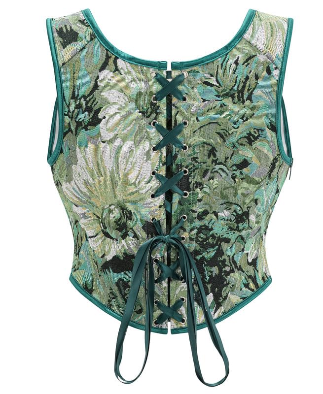 Image of Dreay Womens Vintage Asymmetrical Hem Overbust Corset Tie Front Lace-up Back Bustier Shapewear Top