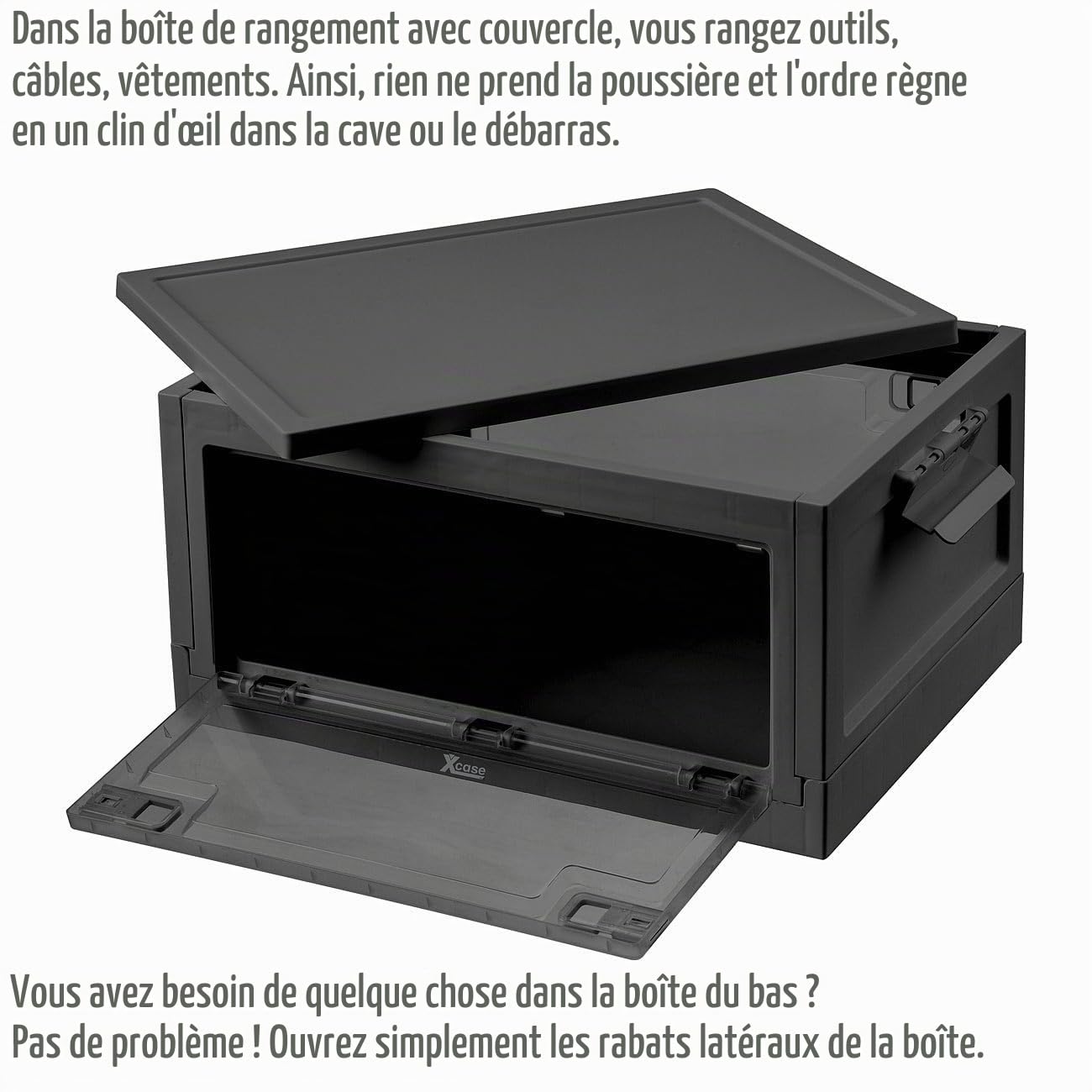 Xcase 2 boîtes de Rangement Pliables 45 L AB-130 - Coloris Noir